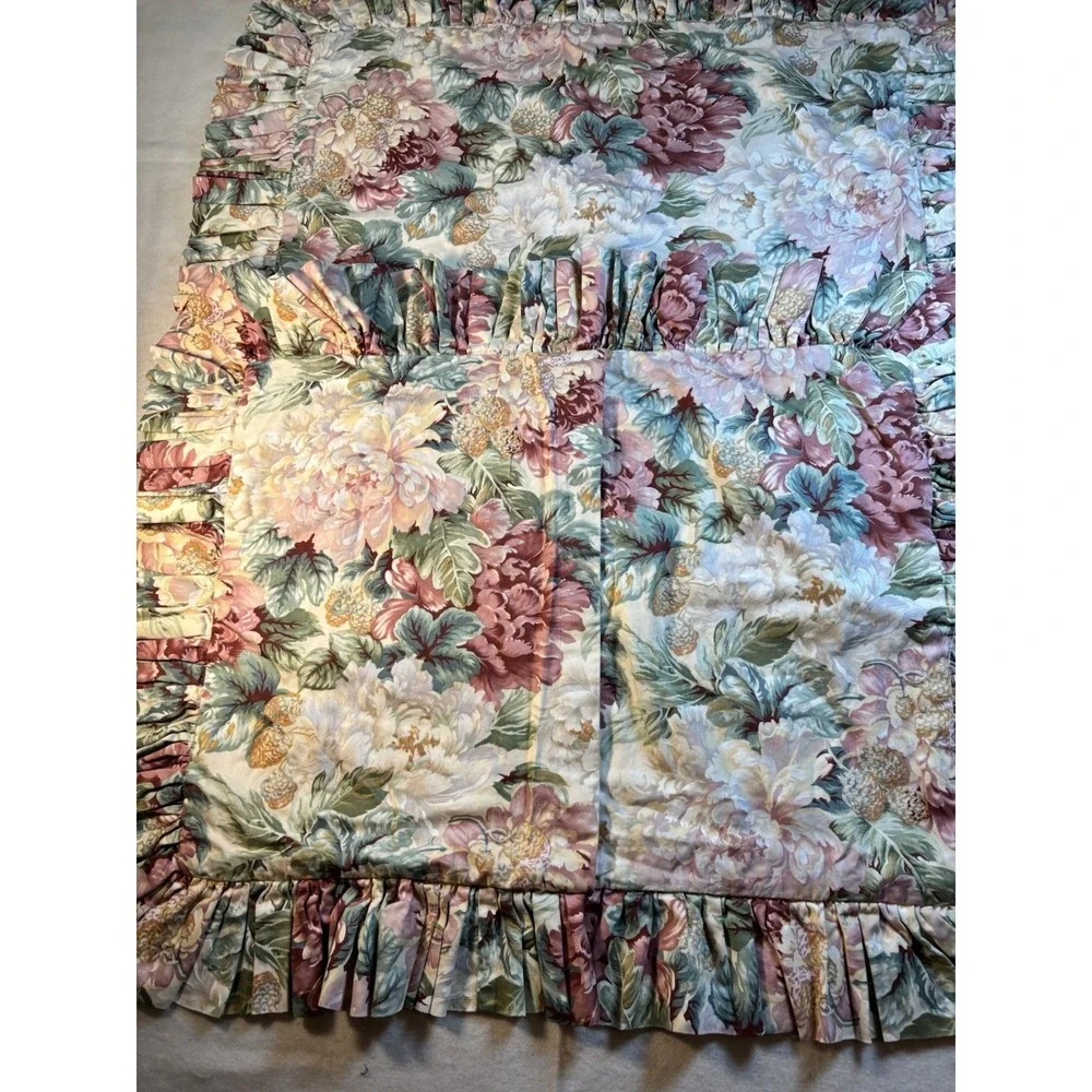 Vintage Waverly Ruffled Pillow Shams Standard 19x26 Multi Rose Floral Set of 2